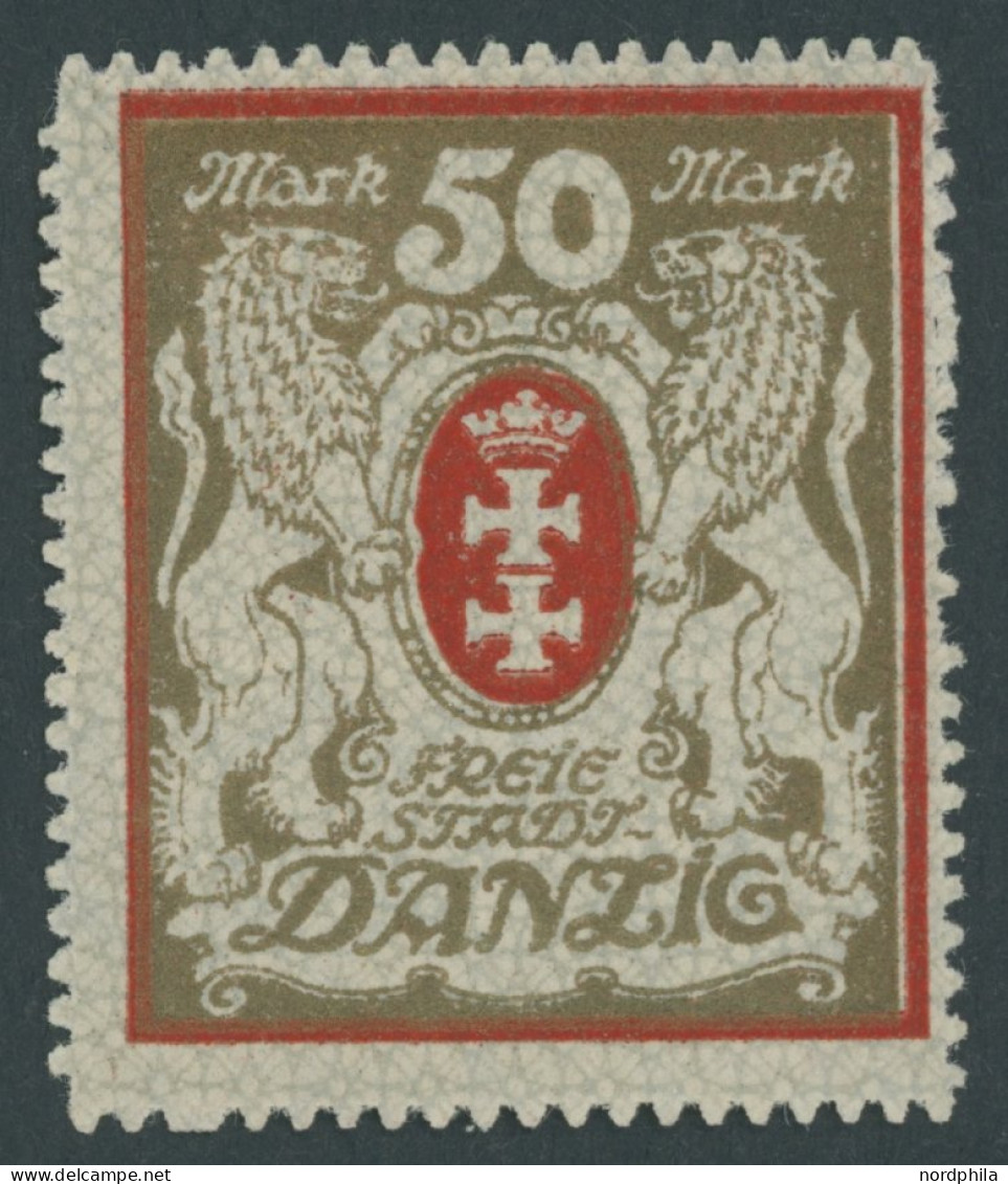 FREIE STADT DANZIG 100Xa **, 1922, 50 M. Rot, Wz. 2X, Pracht, Mi. 260.- - Mint