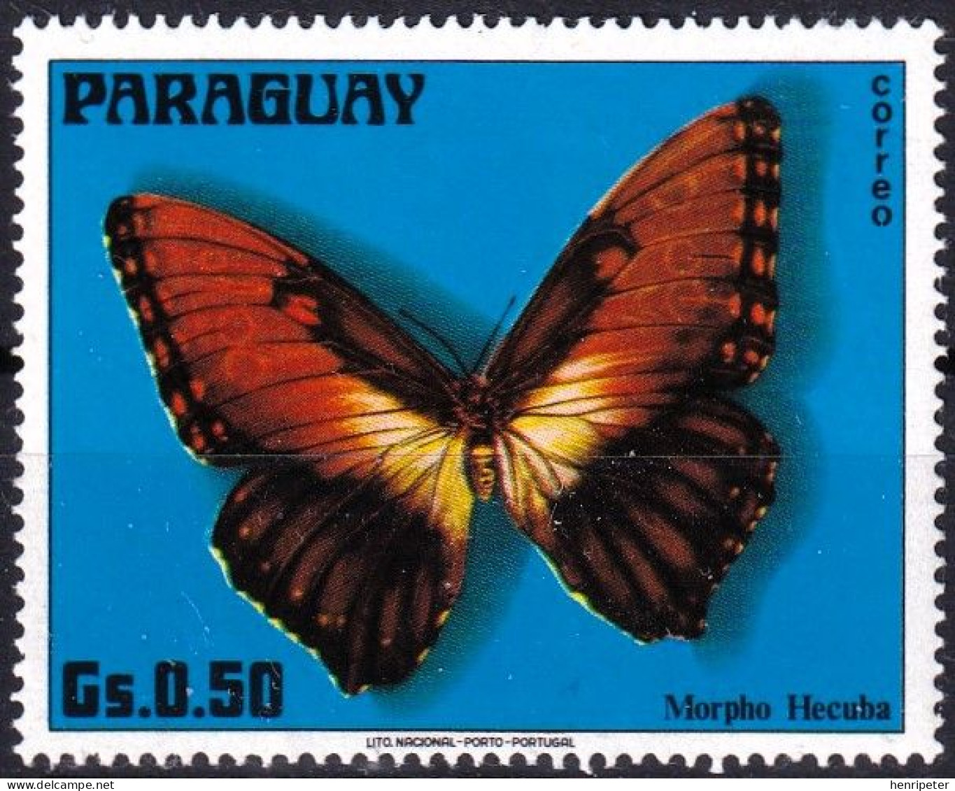 Timbre-poste Gommé Dentelé Neuf** - Papillon De Jour (Morpho Hecuba) - 1521 (Yvert Et Tellier) - Paraguay 1976 - Paraguay