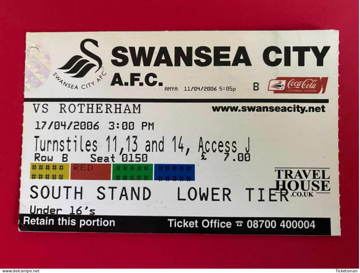 Football Ticket Billet Jegy Biglietto Eintrittskarte Swansea City - Rotherham 17/04/2006 - Toegangskaarten