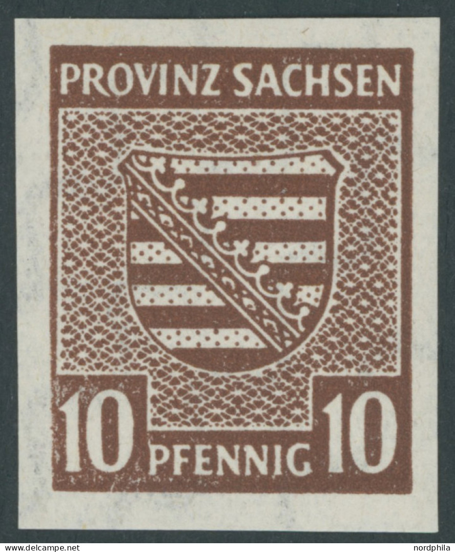 PROVINZ SACHSEN 72III **, 1945, 10 Pf. Rötlichbraun Mit Plattenfehler Dünner Linker Einfassungsrand, Postfrisch, Pracht, - Sonstige & Ohne Zuordnung