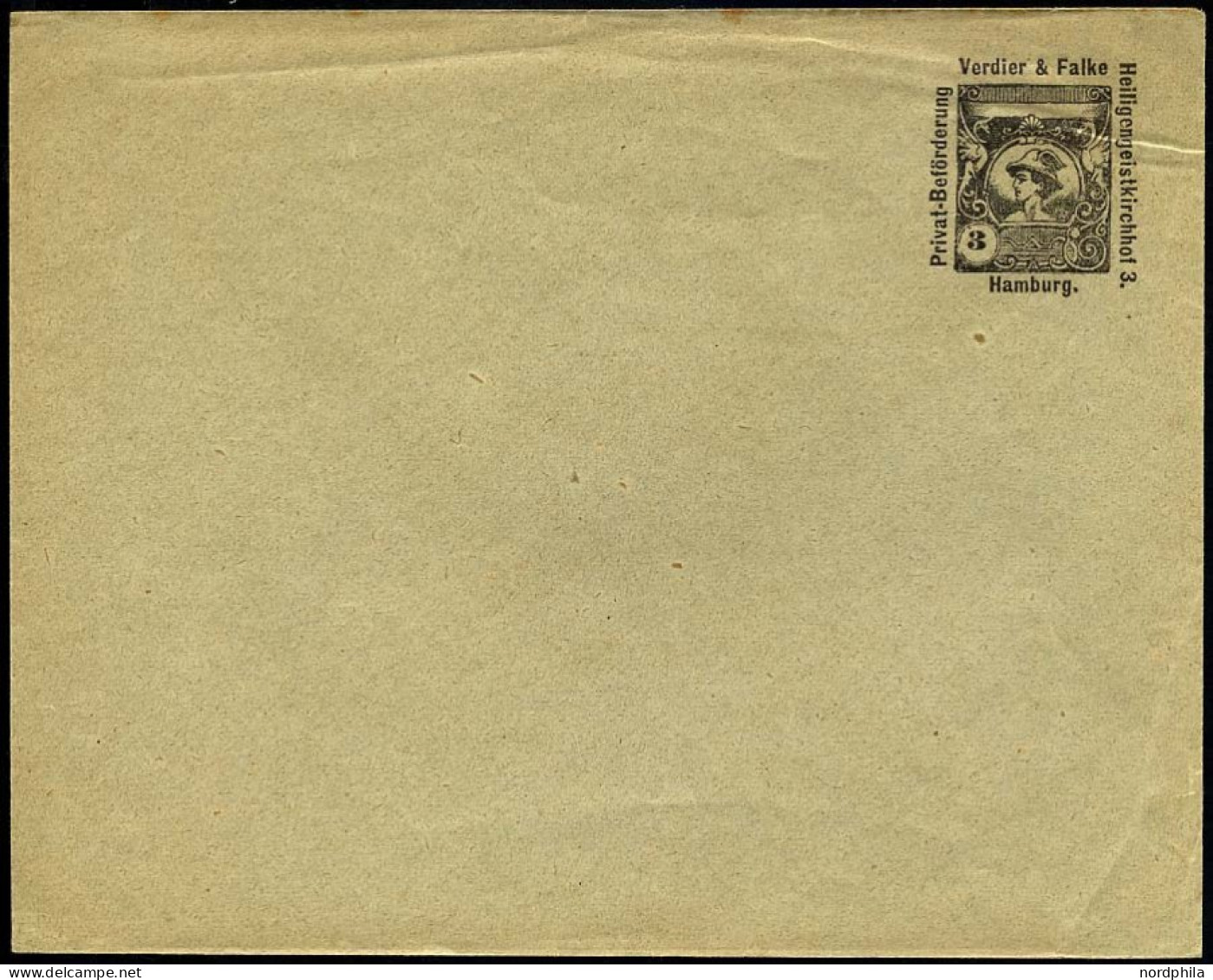 HAMBURG E U 1 BRIEF, HAMMONIA II: 1889, Umschlag 3 Pf. Schwarz Merkurkopf, Ungebraucht, Etwas Bügig Sonst Pracht - Correos Privados & Locales