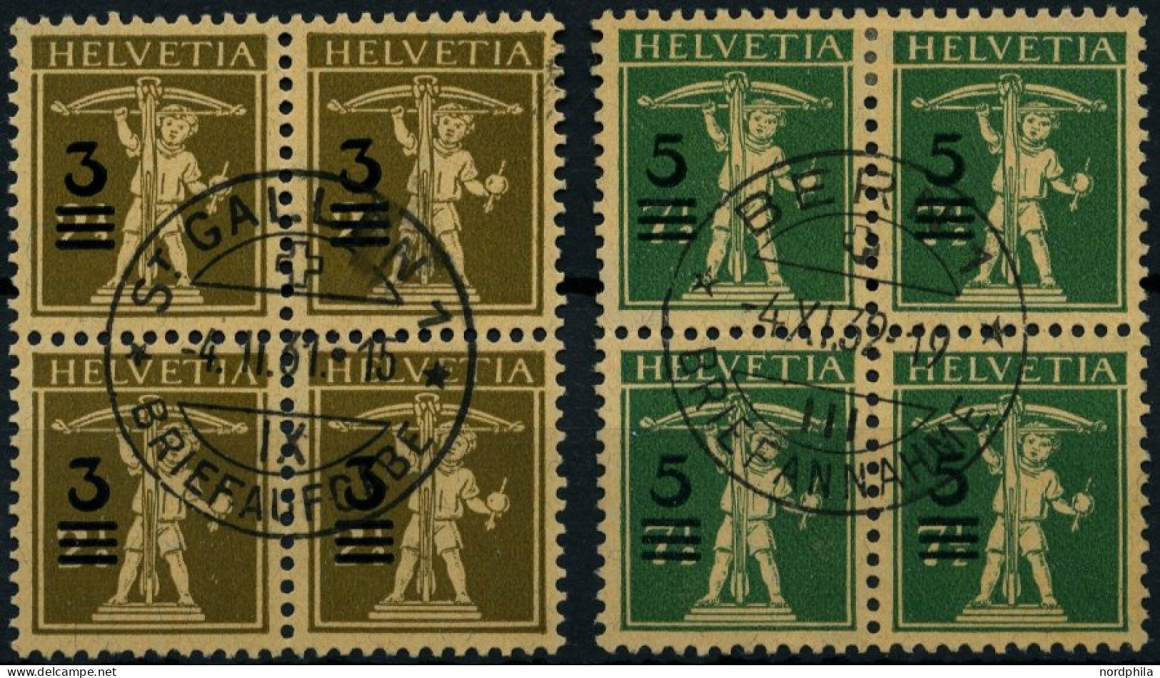 SCHWEIZ BUNDESPOST 239/40  VB O, 1930, Tellknabe In Zentrisch Gestempelten Viererblocks, Pracht - Oblitérés