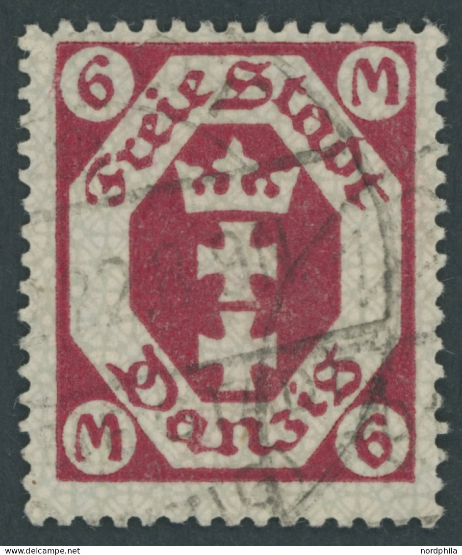 FREIE STADT DANZIG 109b O, 1922, 6 M. Rotkarmin, Pracht, Gepr. Infla, Mi. 200.- - Oblitérés