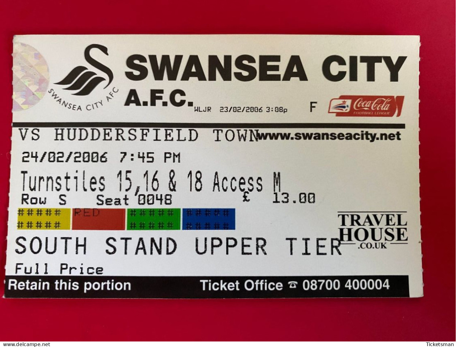Football Ticket Billet Jegy Biglietto Eintrittskarte Swansea City - Huddersfield Town 24/02/2006 - Tickets - Entradas