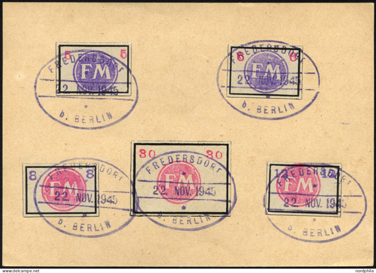 FREDERSDORF Sp231-34,50 BrfStk, 1945, 5 - 12 Pf., Rahmengröße 28x19 Mm Und 30 Pf., Rahmengröße 38x28 Mm, Kleine Wertziff - Andere & Zonder Classificatie