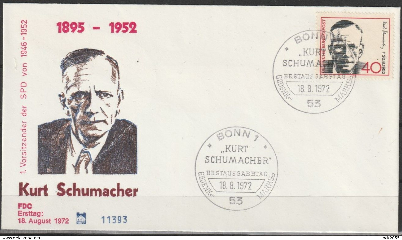 BRD FDC 1972 Nr.738 20.Todestag Kurt Schumacher (d 1558 )günstige Versandkosten - Sonstige & Ohne Zuordnung