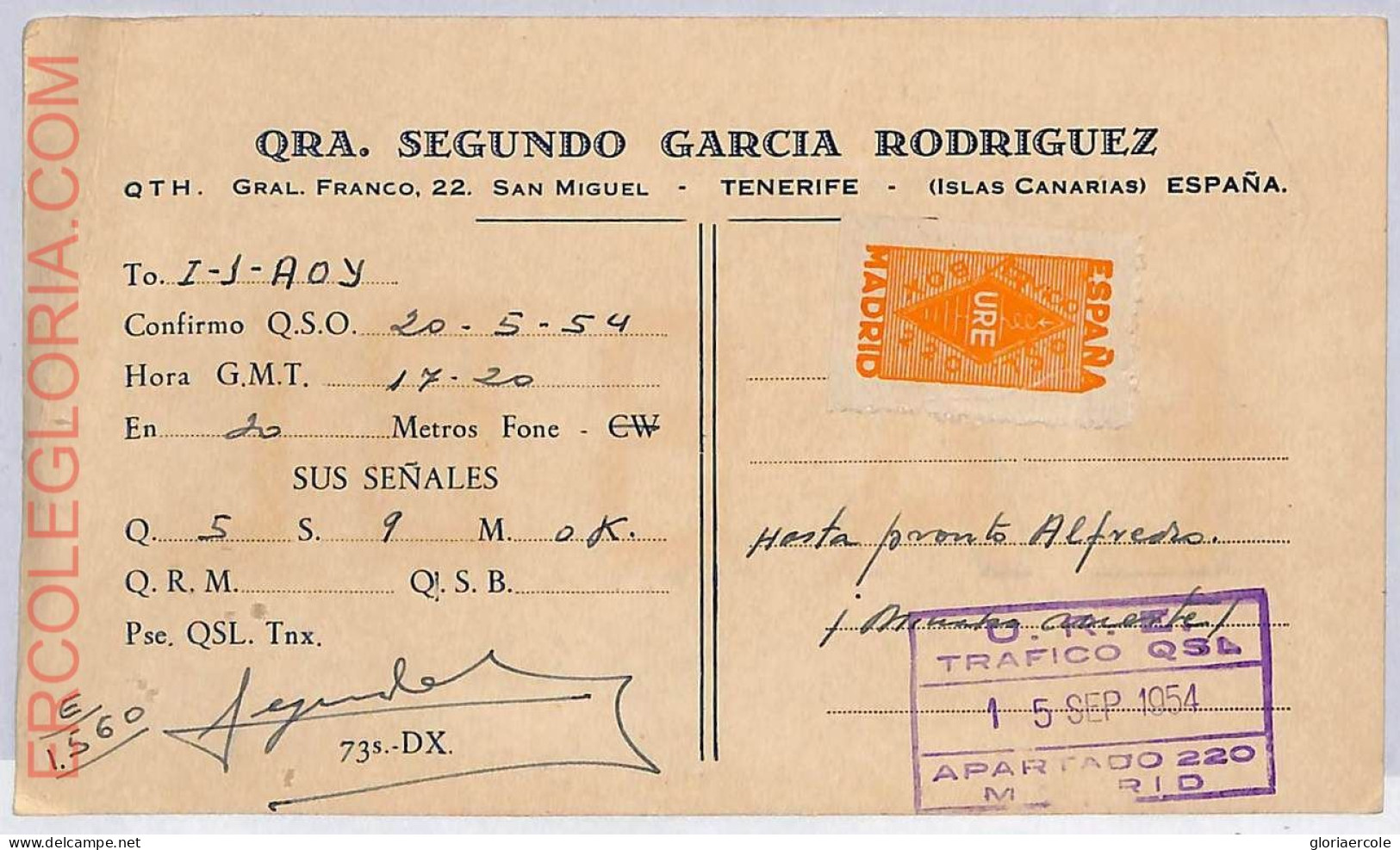 Ad9258 - SPAIN - RADIO FREQUENCY CARD  - Madrid -  1954 - Radio