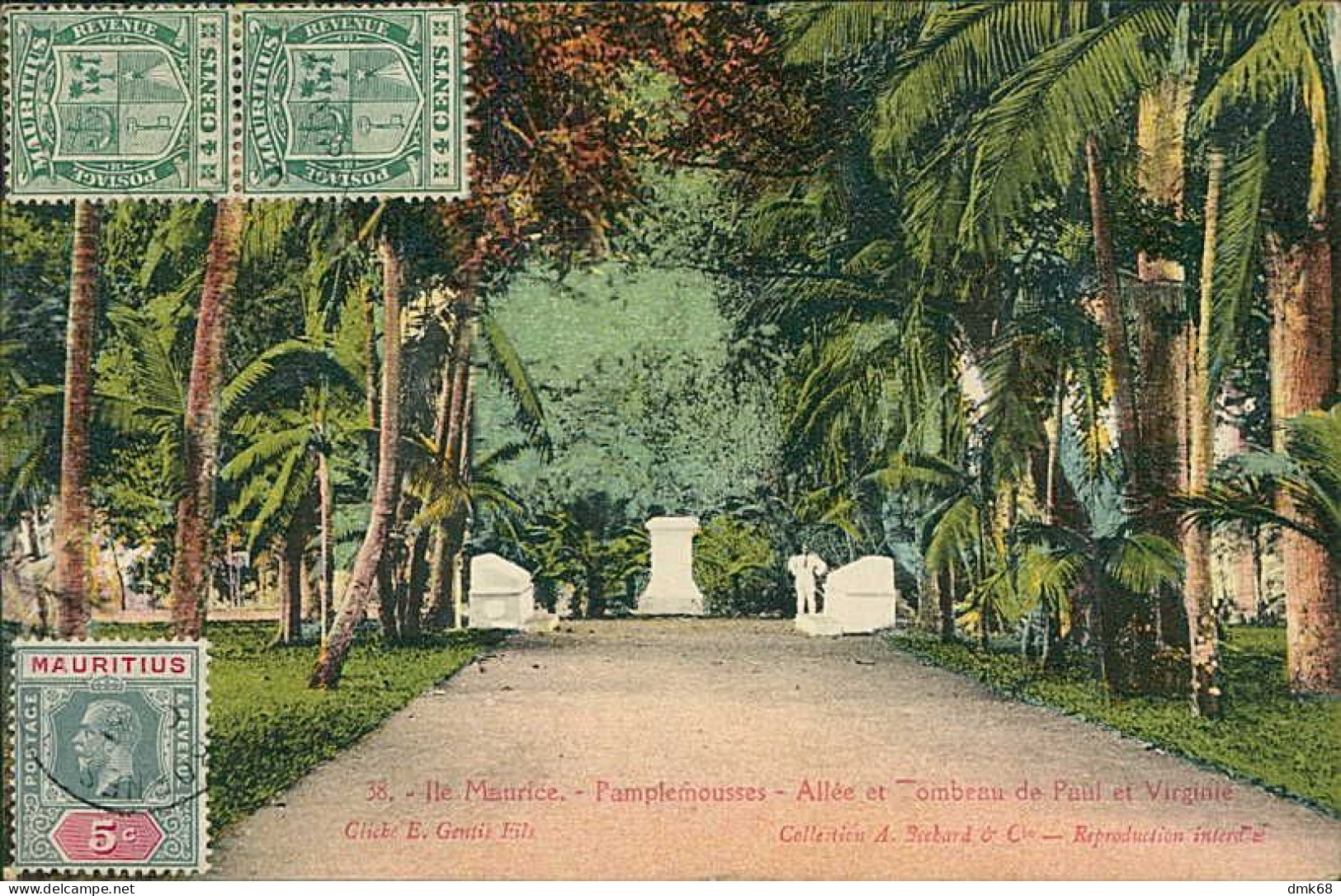 AFRICA - MAURITIUS / ILE MAURICE - PAMPLEMOUSSES - ALLEE ET TOMBEAUX DE PAUL ET VIRGINIE - MAILED 1924 / STAMPS (12576) - Mauritius