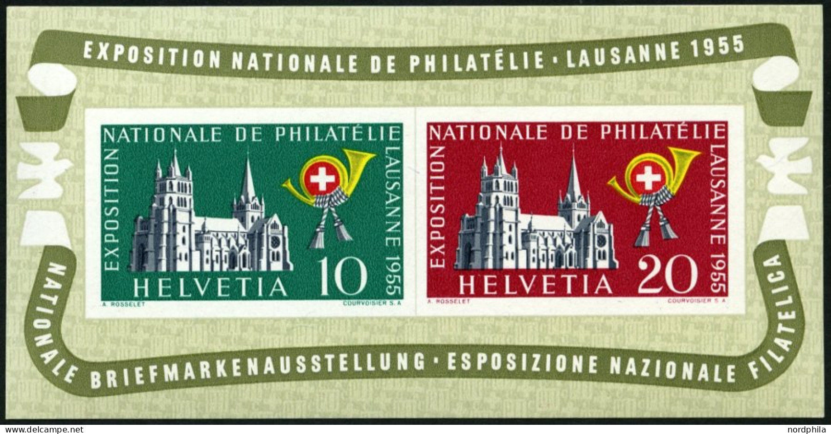 SCHWEIZ BUNDESPOST Bl. 15 **, 1955, Block Lausanne, Pracht, Mi. 100.- - Blocs & Feuillets