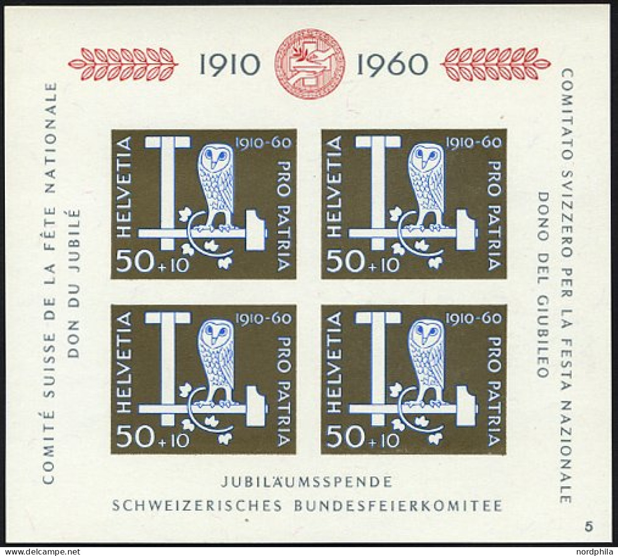 SCHWEIZ BUNDESPOST Bl. 17 **, 1960, Block Pro Patria, Pracht, Mi. 40.- - Blokken
