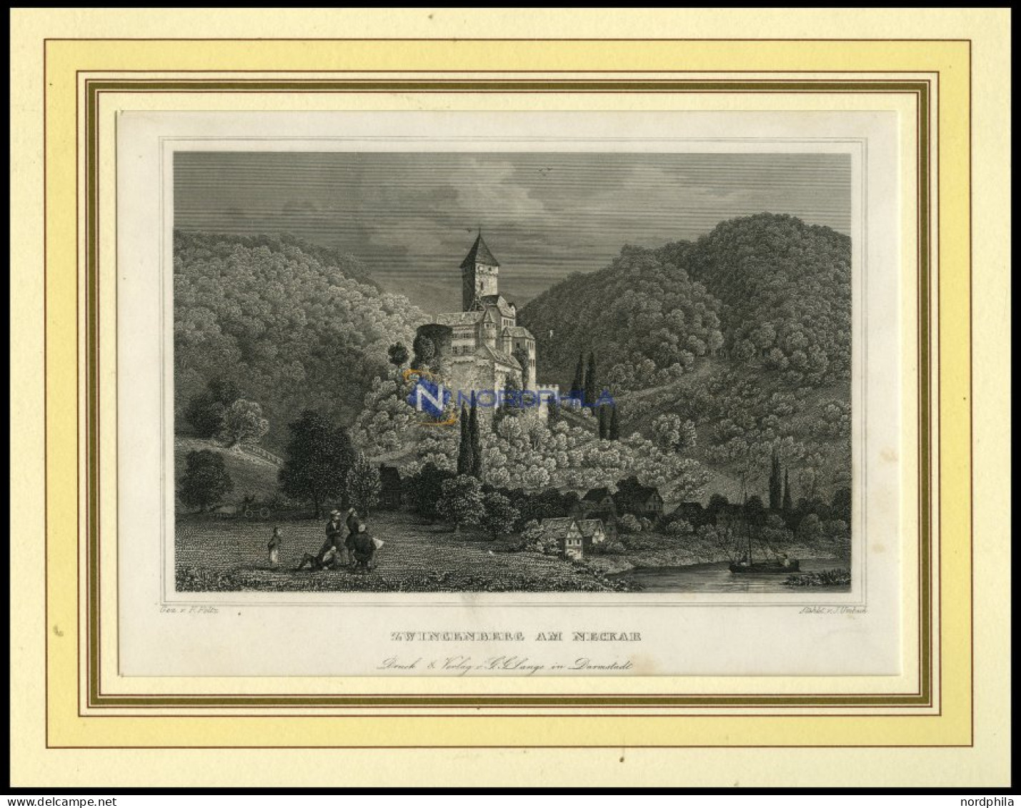 ZWINGENBERG AM NECKAR, Gesamtansicht, Stahlstich Von Foltz/Umbach Um 1840 - Stiche & Gravuren