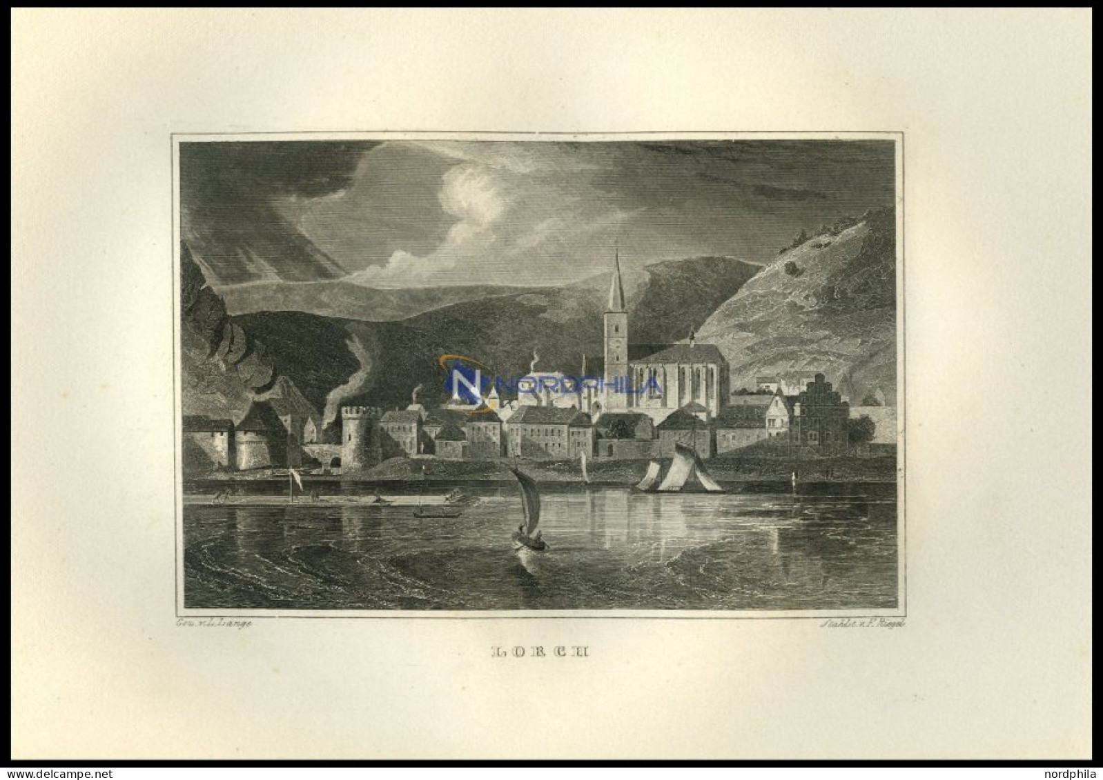 LORCH, Gesamtansicht übers Wasser Gesehen, Stahlstich Von Lange/Riegel Um 1850 - Prints & Engravings