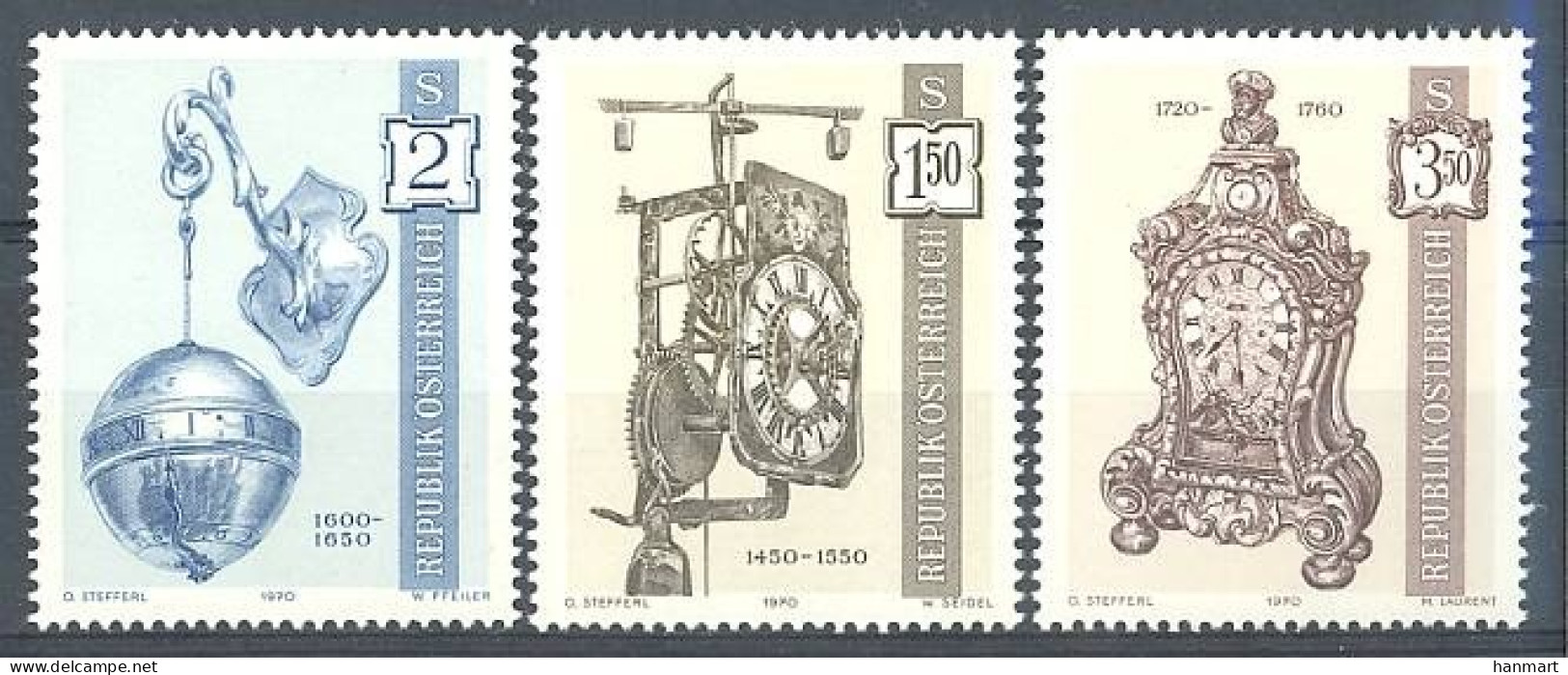 Austria 1970 Mi 1328-1330 MNH  (ZE1 AST1328-1330) - Horloges