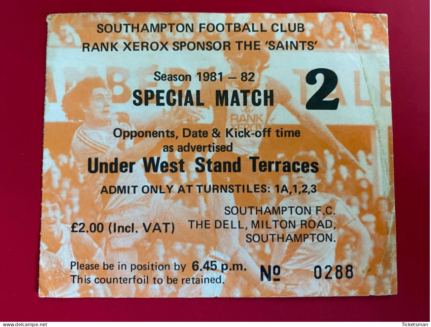 Football Ticket Billet Jegy Biglietto Eintrittskarte Southampton FC - FC Chelsea 1981 / 82 League Cup - Eintrittskarten