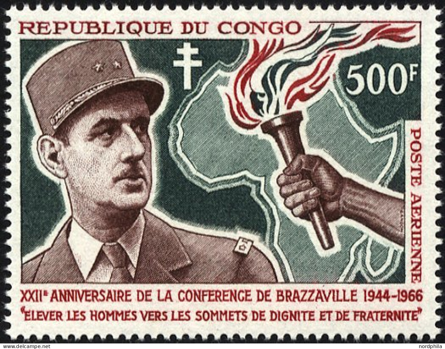 KONGO-BRAZZAVILLE 87 **, 1966, 500 Fr. Brazzaville-Konferenz, Pracht, Mi. 40.- - Andere & Zonder Classificatie