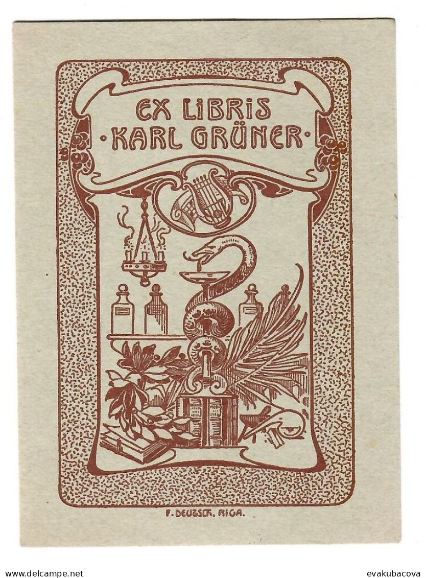 Ex Libris.85mmx120mm.F.Deutsch Riga - Ex-libris