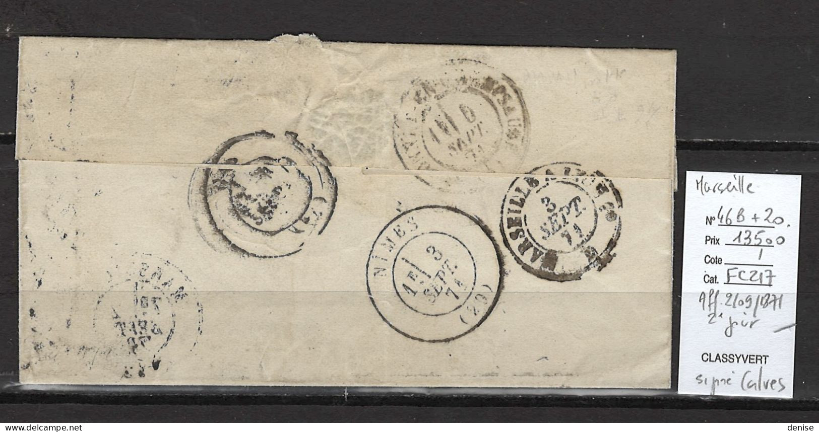 France - Lettre Du 02/09/1871- Deuxieme Jour Du Tarif Postal à 25 Cts - Marseille - Yvert 46B + 20 - 1849-1876: Klassik