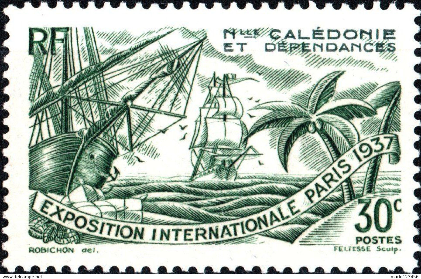 NUOVA CALEDONIA, NEW CALEDONIA, MOSTRA INTERNAZIONALE PARIGI, 1937, NUOVI (MLH*) Mi:NC 201, Scott:NC 209, Yt:NC 167 - Unused Stamps