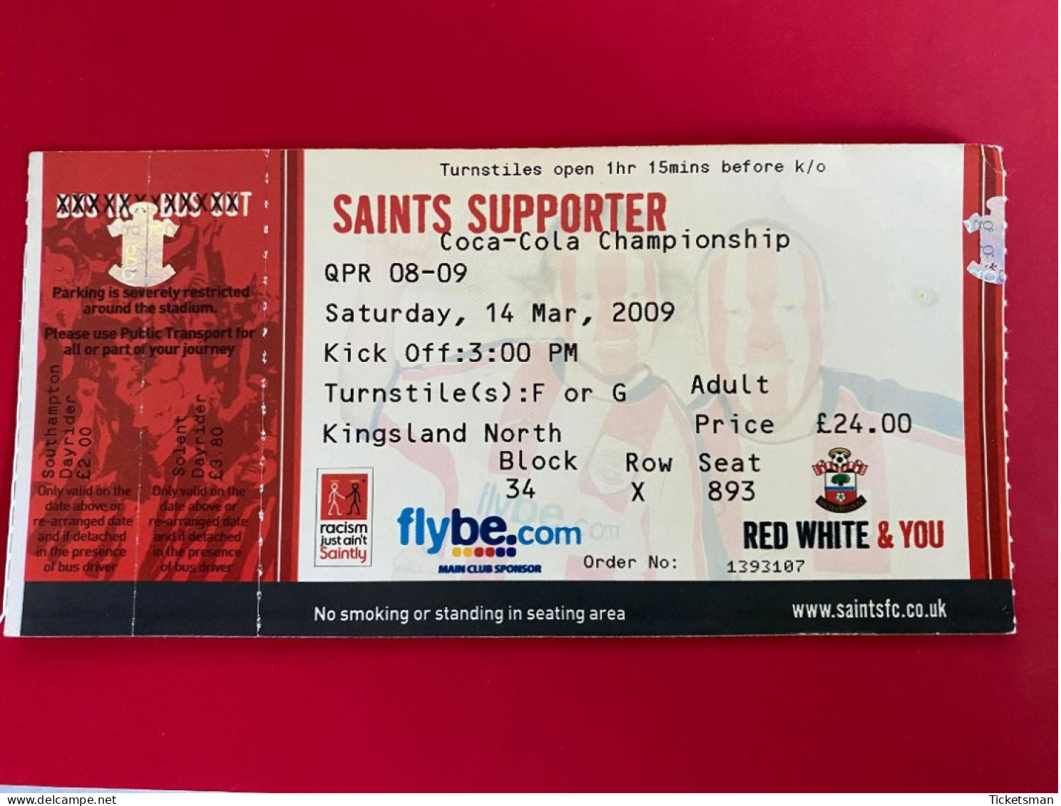 Football Ticket Billet Jegy Biglietto Eintrittskarte Southampton FC - Q.P.R. 14/03/2009 - Toegangskaarten