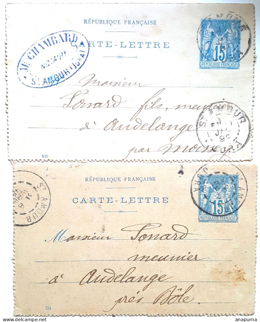 2 CARTES LETTRE SAGE 1898 Postées Jura - Cartes-lettres