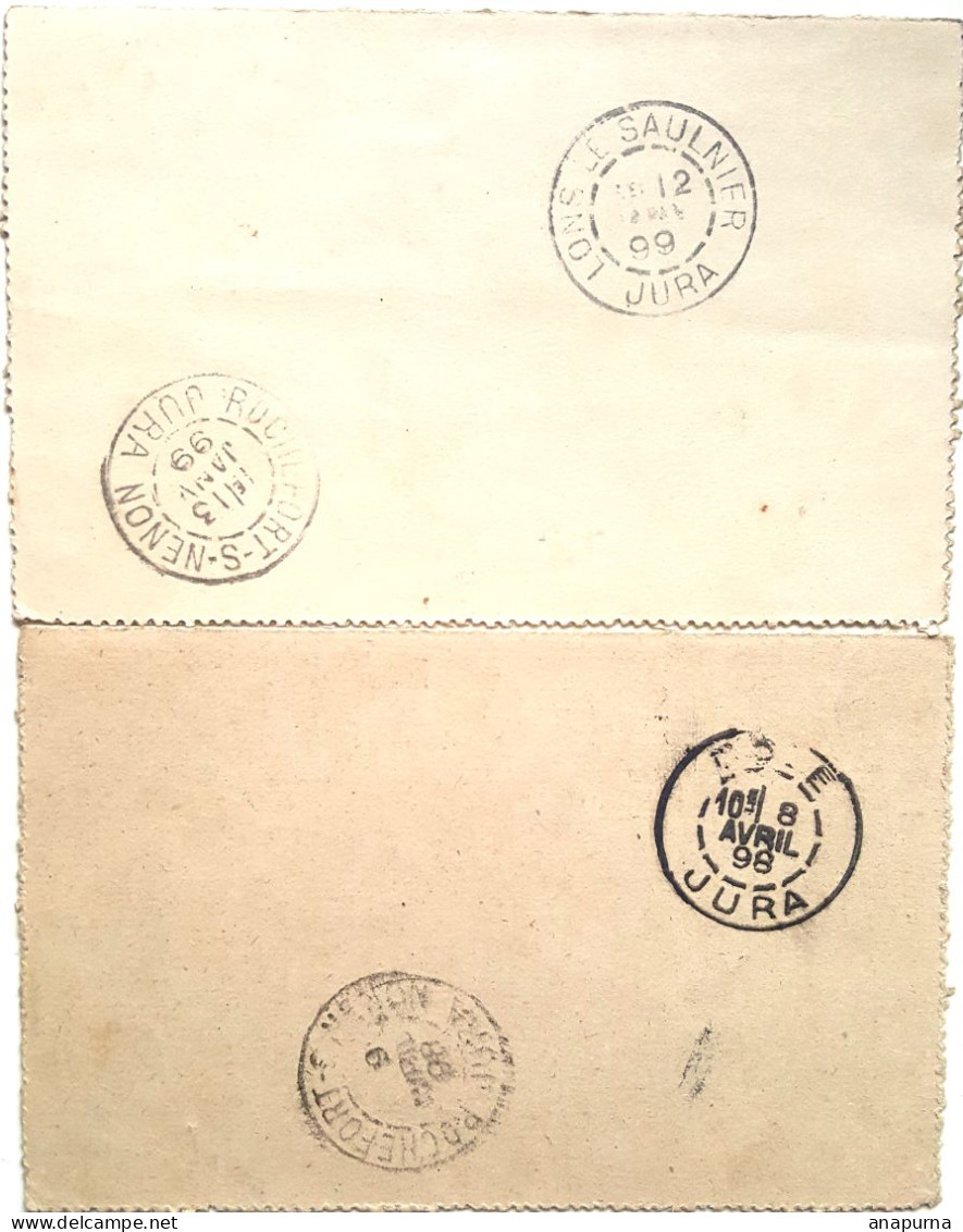 2 CARTES LETTRE SAGE 1898 Postées Jura - Cartes-lettres