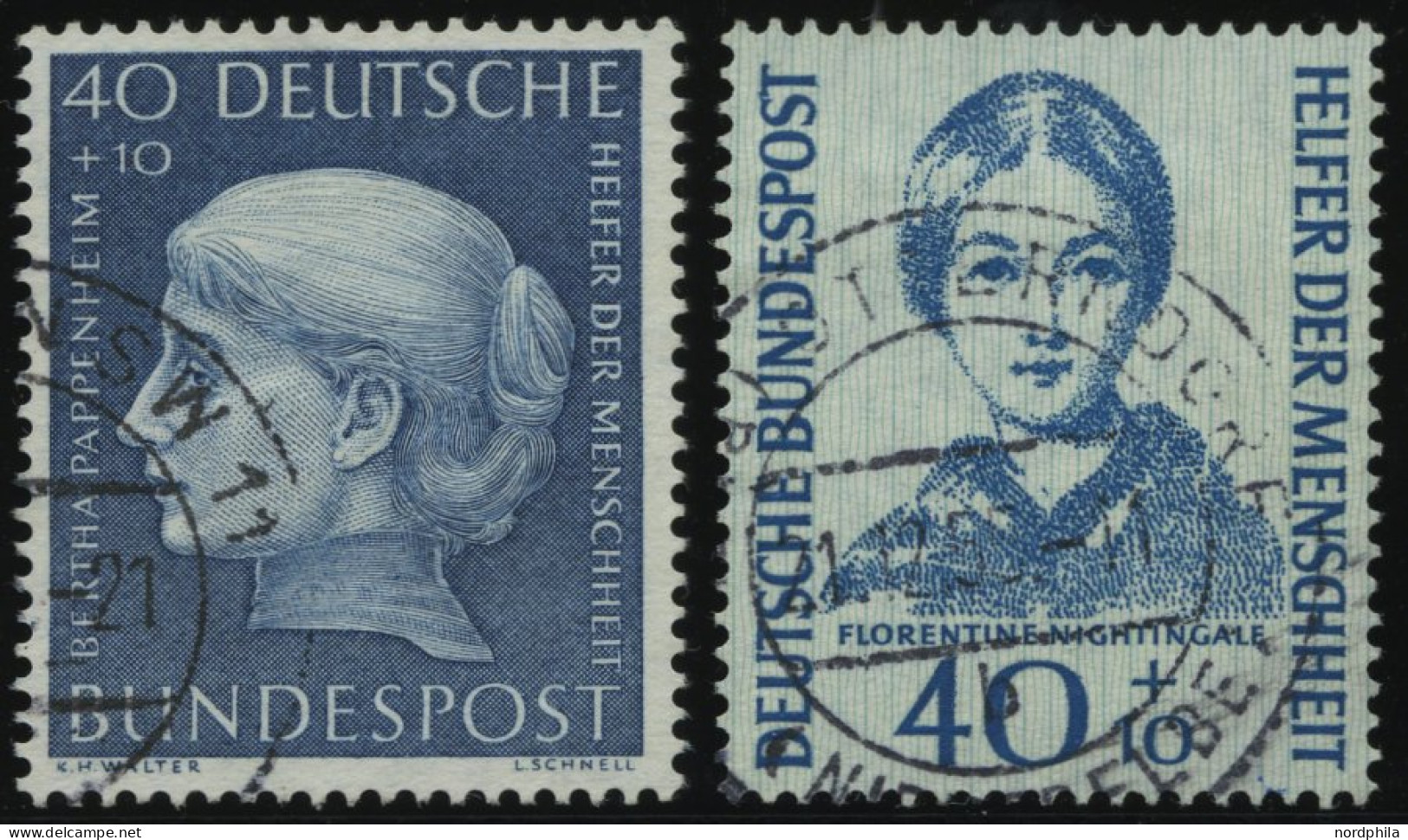 BUNDESREPUBLIK 203,225 O, 1954/5, 40 Pf. Papenheim Und Nightingale, 2 Prachtwerte, Mi. 85.- - Gebruikt