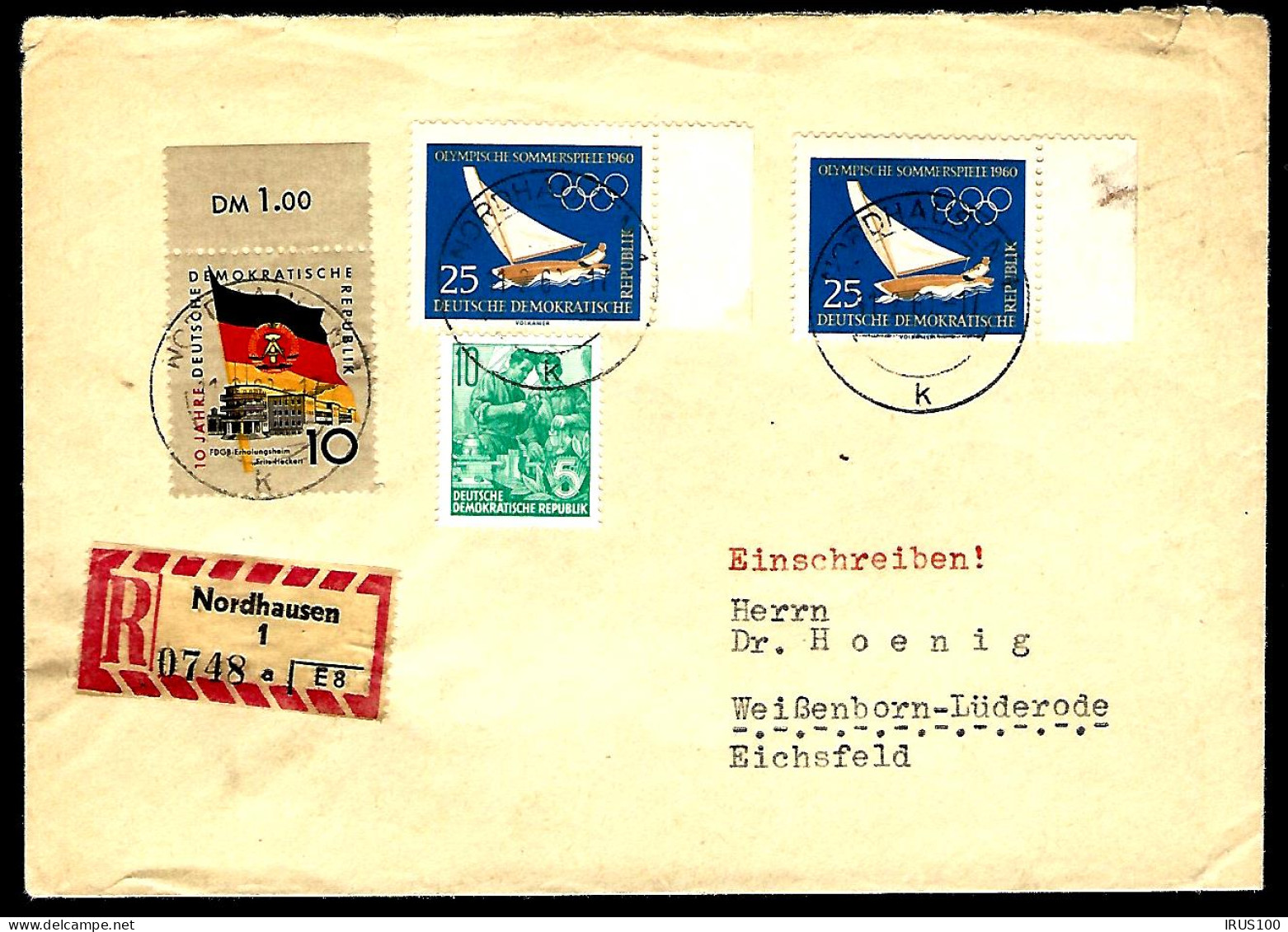 RECOMMANDÉ DE NORDHAUSEN POUR WEIßENBORN -LÜDERODE EICHSELD - THÈME VOILIER -  - Storia Postale