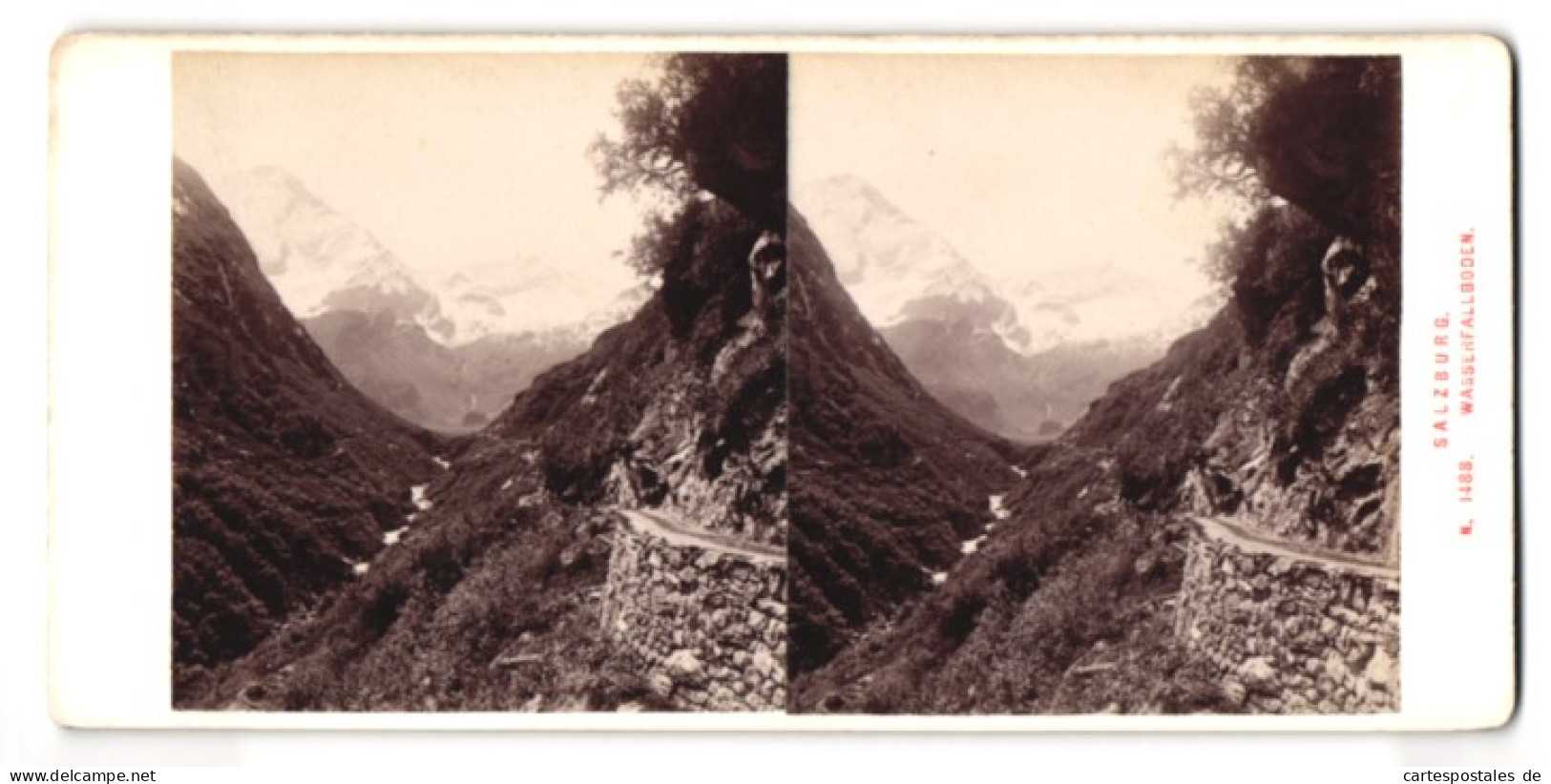 Stereo-Fotografie Alois Beer, Klagenfurt, Ansicht Salzburg, Wasserfallboden  - Photos Stéréoscopiques