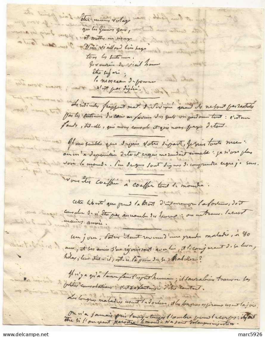 N°1995 ANCIENNE LETTRE EXTRAIT DES LETTRES DE MADAME DE SEVIGNE A DECHIFFRER PAS DE DATE - Historische Documenten