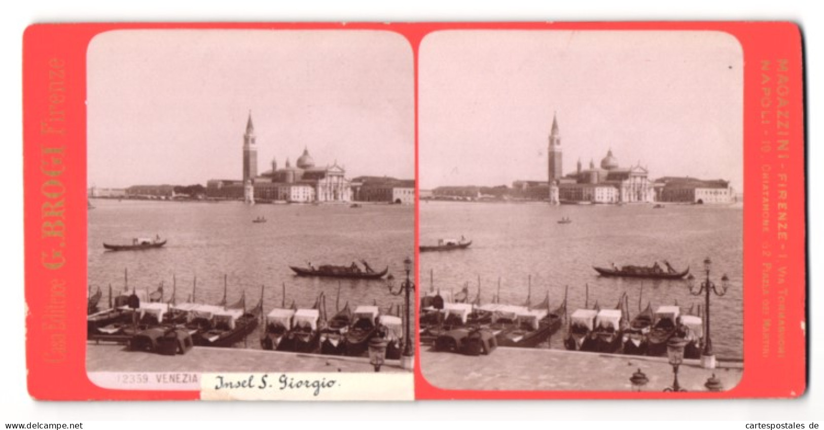 Stereo-Foto G. Brogi, Firenze, Ansicht Venezia, Insel S. Giorgio  - Stereoscopic