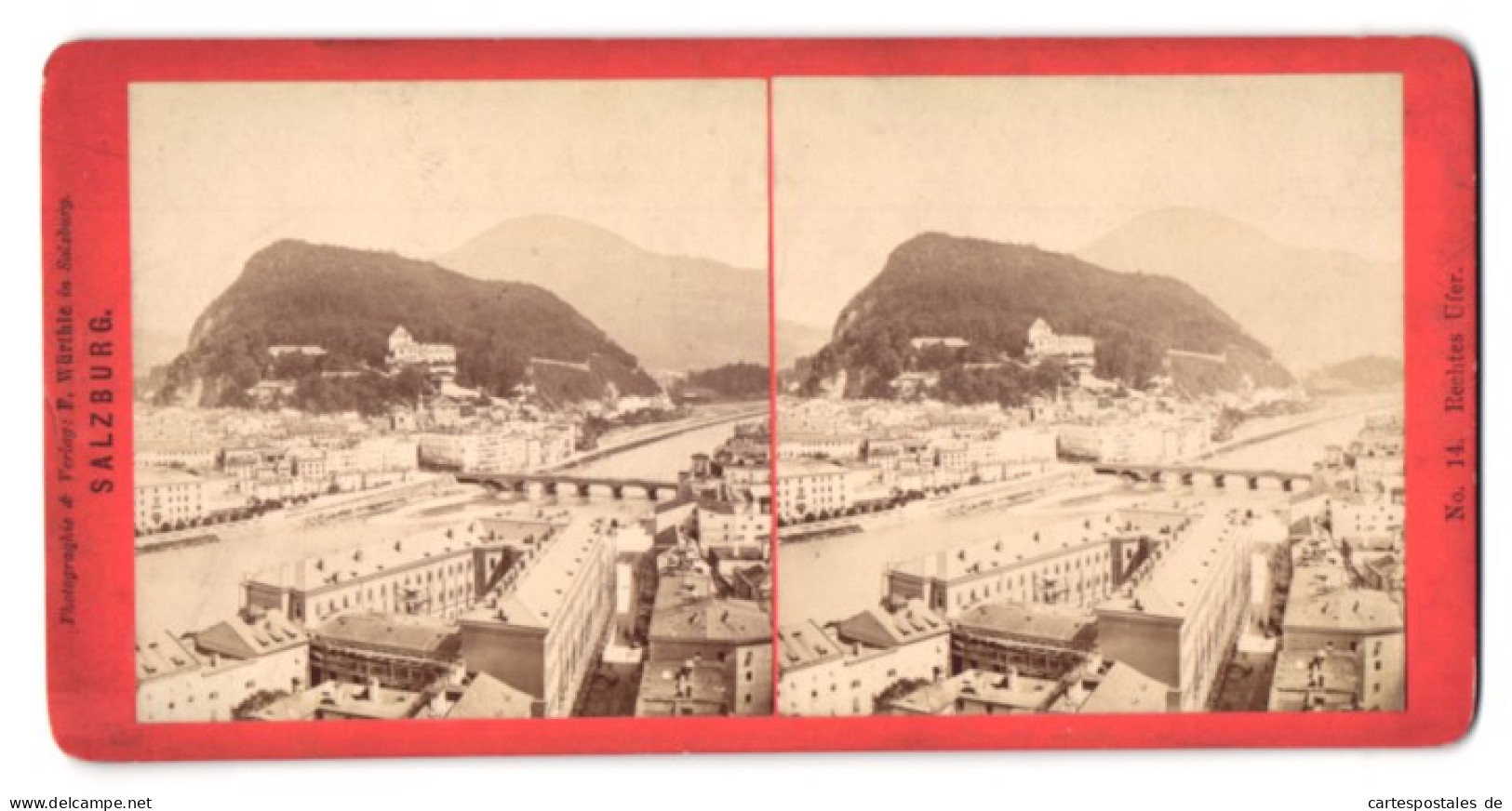 Stereo-Fotografie F. Würthle, Salzburg, Ansicht Salzburg, Blick über Die Häuser Rechtes Ufer  - Photos Stéréoscopiques