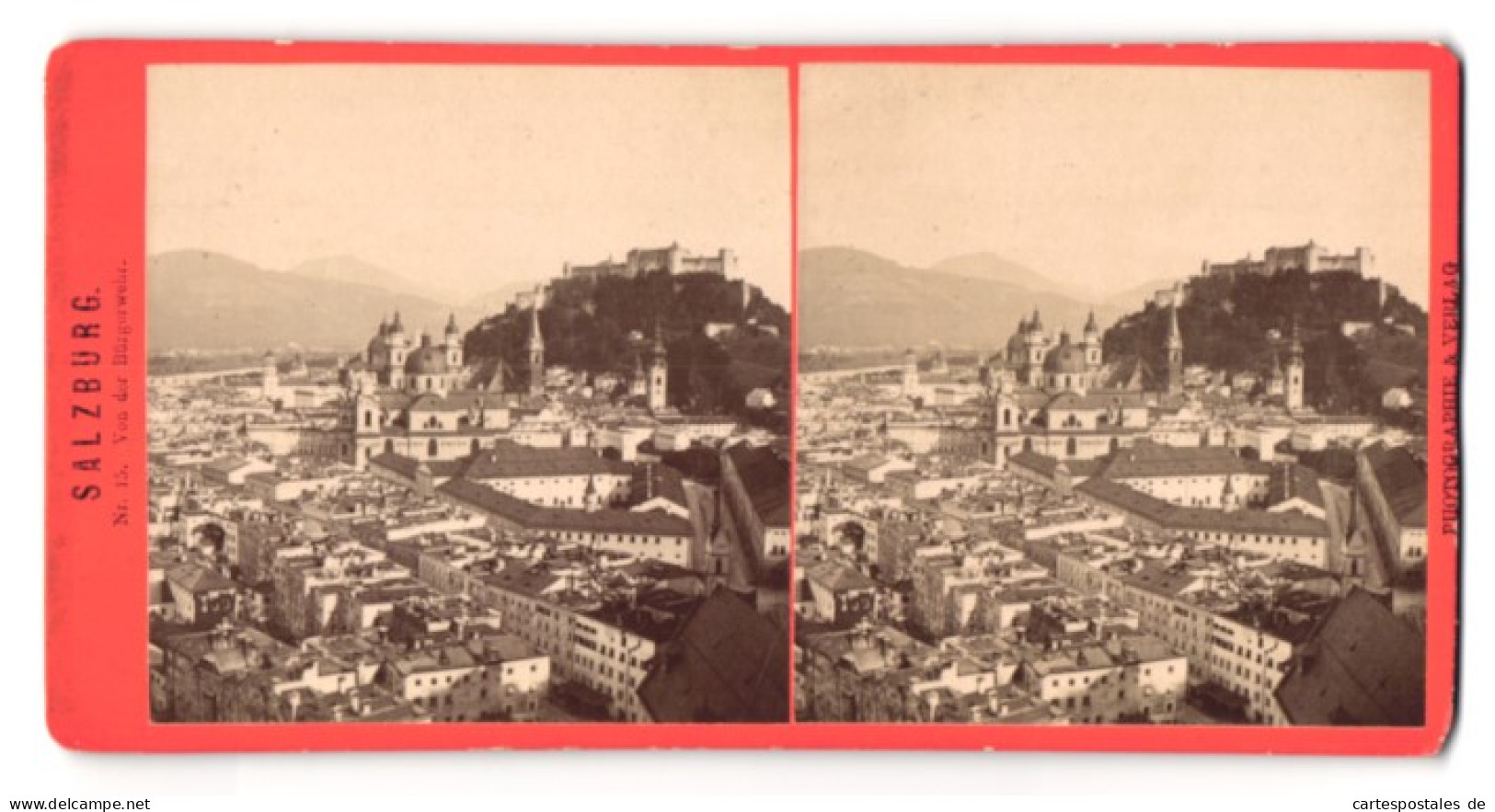 Stereo-Fotografie Unbekannter Fotograf, Ansicht Salzburg, Blick über Die Stadt Von Der Bürgerwehr  - Stereoscoop