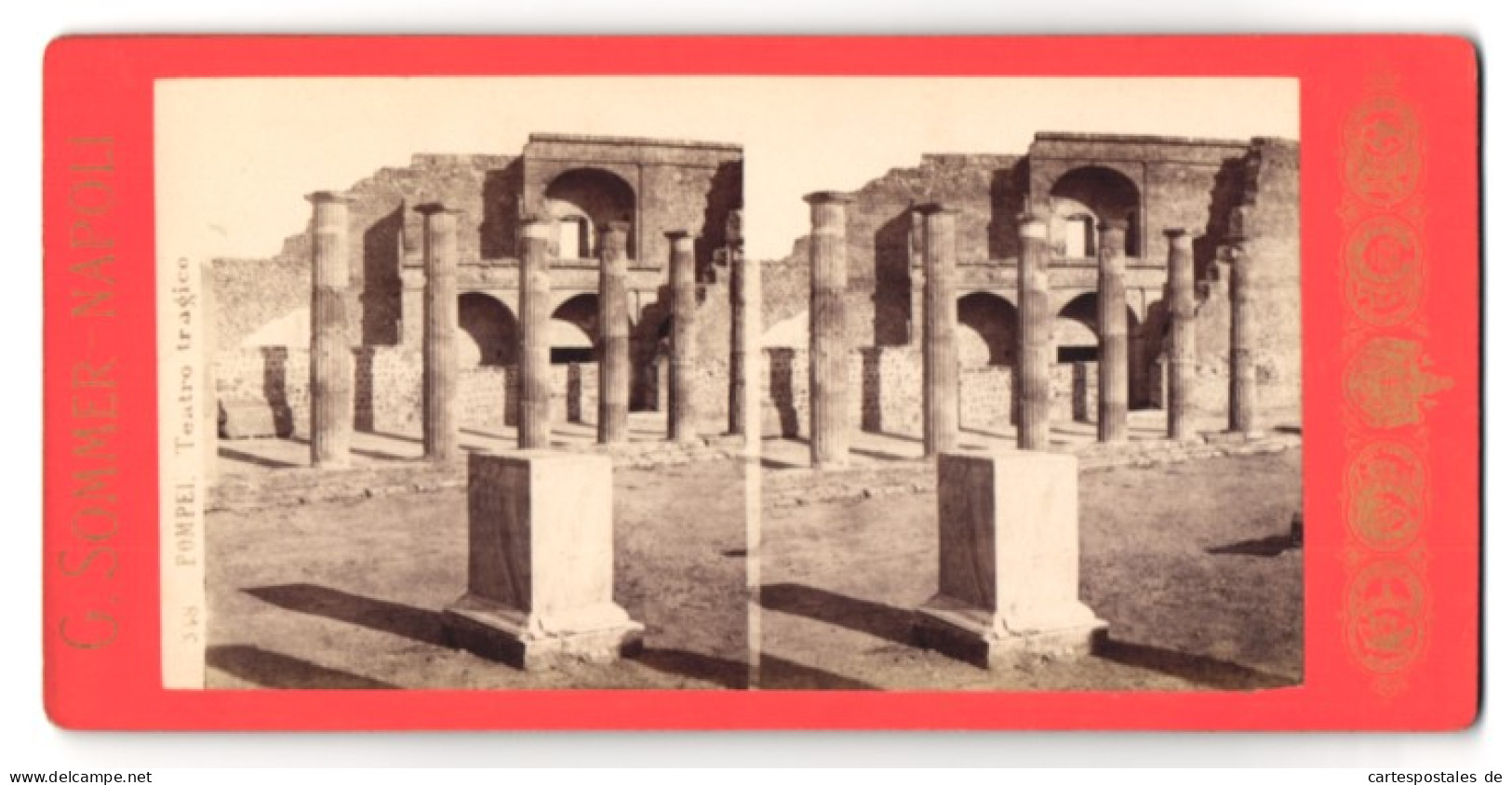 Stereo-Foto G. Sommer, Napoli, Ansicht Pompei, Teatro Tragico, Ruine  - Stereoscopic