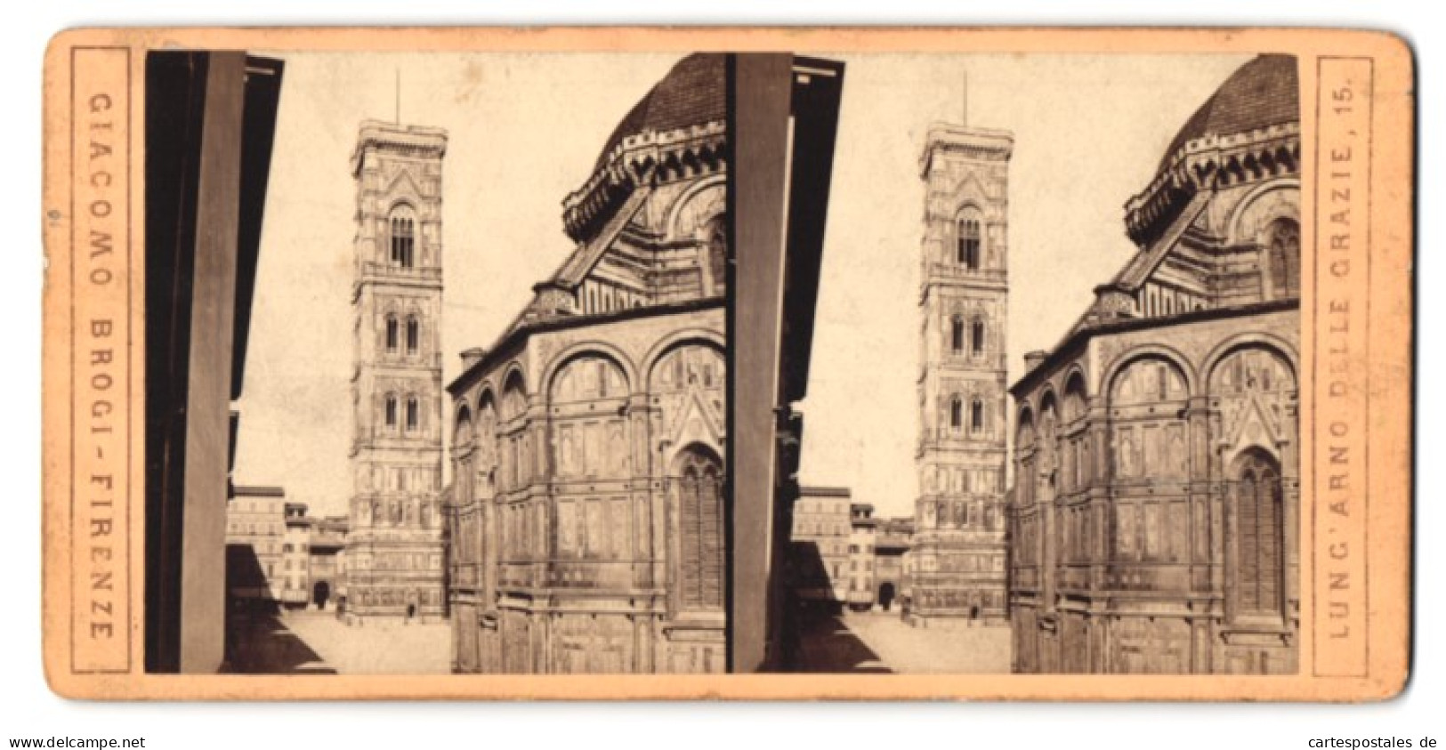 Stereo-Foto Giacomo Brogi, Firenze, Ansicht Firenze, Torre Di Giotto  - Stereoscoop