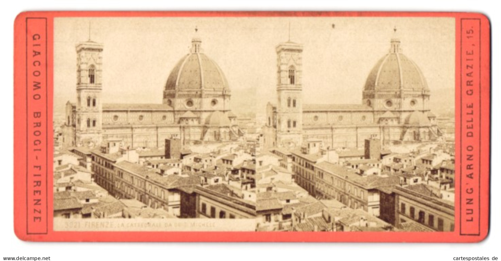 Stereo-Foto Giacomo Brogi, Firenze, Ansicht Florenz, La Cattedrale De Or Michele  - Photos Stéréoscopiques