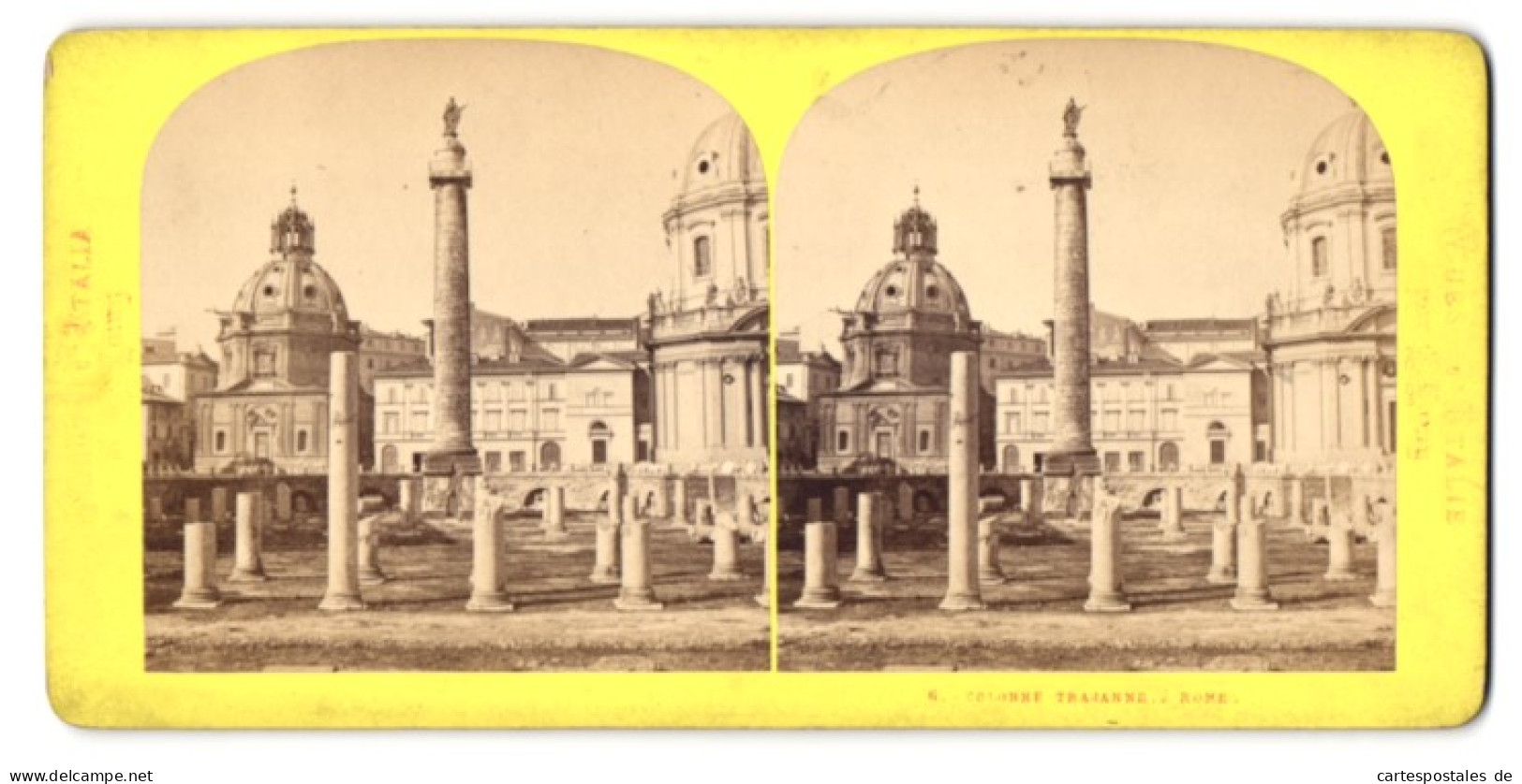 Stereo-Foto E. Lamy, Ansicht Rome, Colonne Trajanne  - Stereoscopic