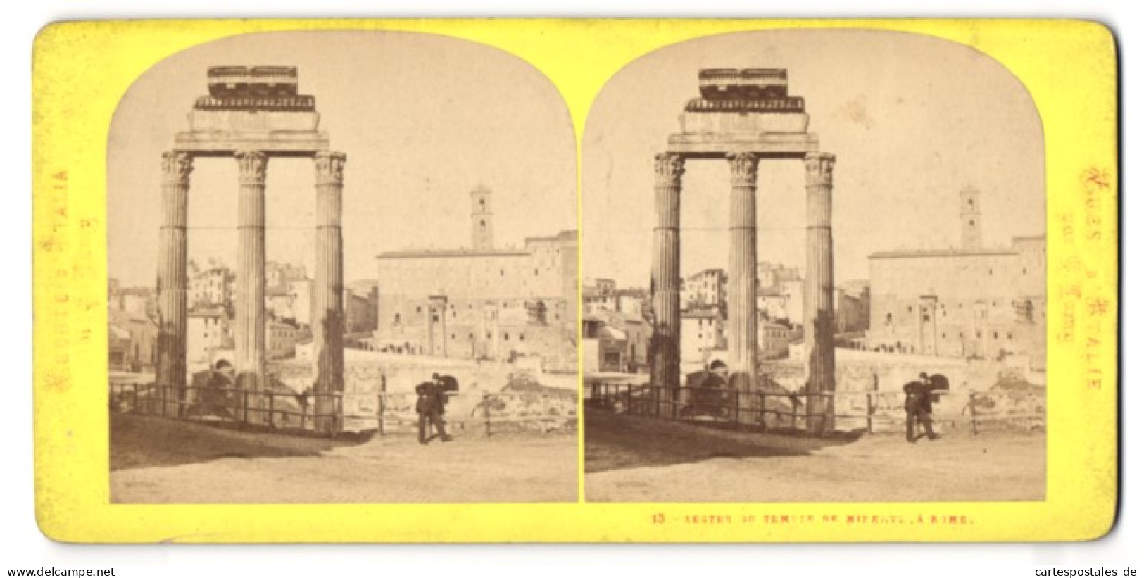 Stereo-Foto E. Lamy, Ansicht Rome, Restes Du Temple De Minerve  - Stereoscopic