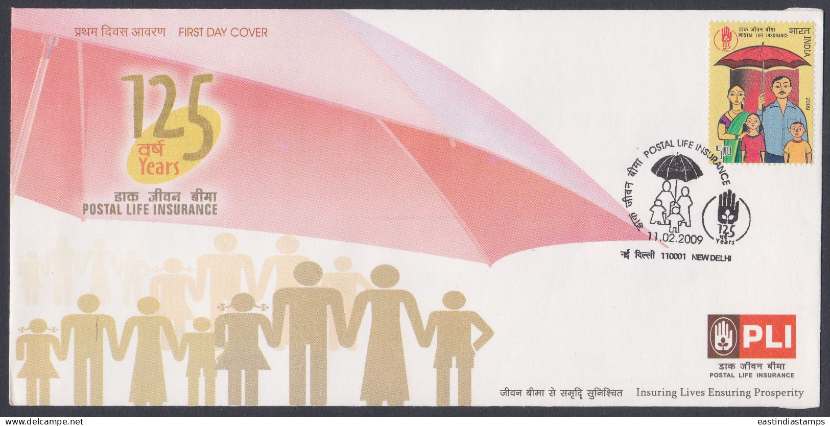 Inde India 2009 FDC Postal Life Insurance, Umbrella, First Day Cover - Altri & Non Classificati