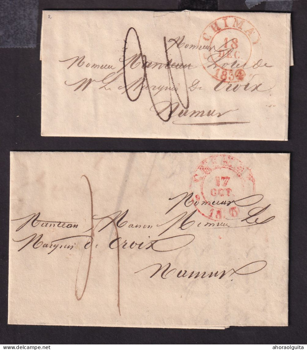 DDGG 075 - 2 X Lettre Précurseur CHIMAY Vers NAMUR - Port 20 Cents (1834) Et 4 Décimes (1835) - Changement De Monnaie - 1830-1849 (Onafhankelijk België)