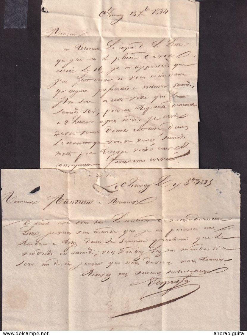 DDGG 075 - 2 X Lettre Précurseur CHIMAY Vers NAMUR - Port 20 Cents (1834) Et 4 Décimes (1835) - Changement De Monnaie - 1830-1849 (Independent Belgium)