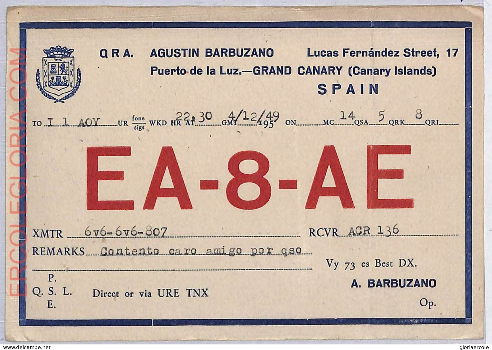 Ad9264 - SPAIN - RADIO FREQUENCY CARD  -  1949 - Radio