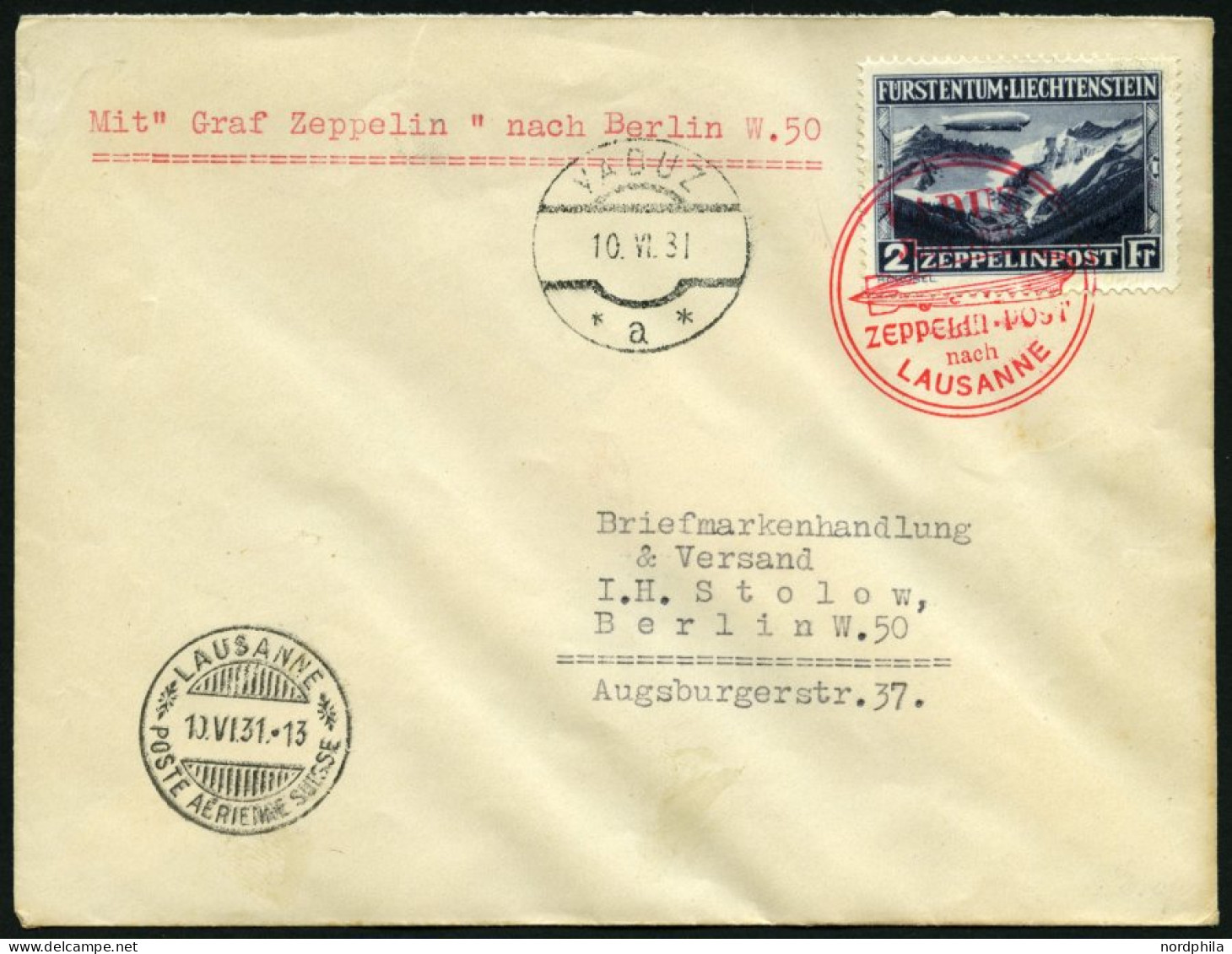 ZEPPELINPOST 110B BRIEF, 1931, Fahrt Nach Vaduz, Frankiert Mit Sondermarke 2 Fr., Prachtbrief - Zeppeline