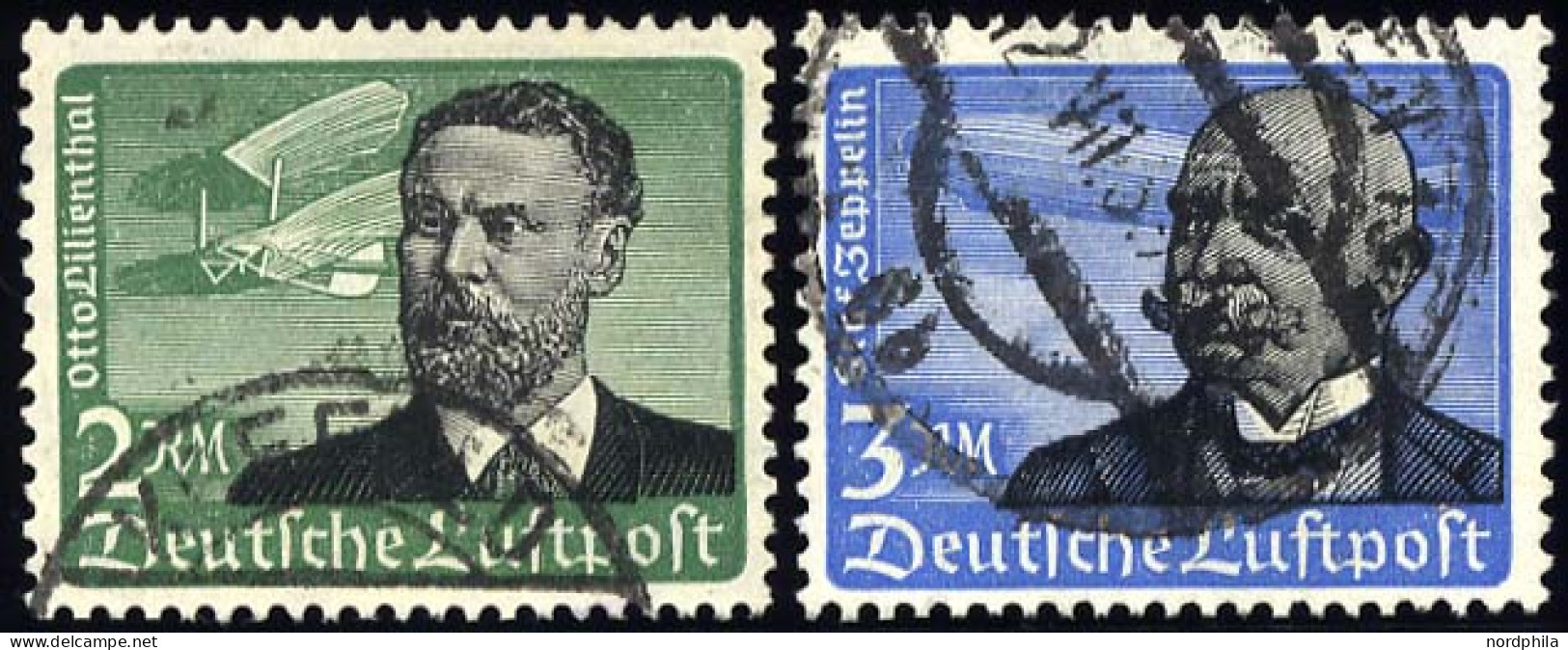 Dt. Reich 538/9x O, 1934, 2 RM Lilienthal Und 3 RM Graf Zeppelin, Senkrechte Gummiriffelung, In Normaler Zähnung, Pracht - Used Stamps