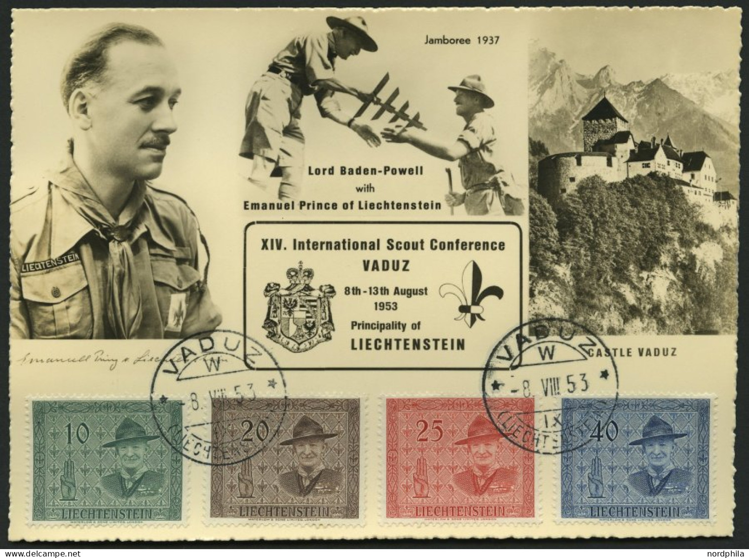 LIECHTENSTEIN 315-18 BRIEF, 1953, Pfadfinderkonferenz Auf Karte XIV. Internationale Scout Conferenz, Prachtsatz - Andere & Zonder Classificatie