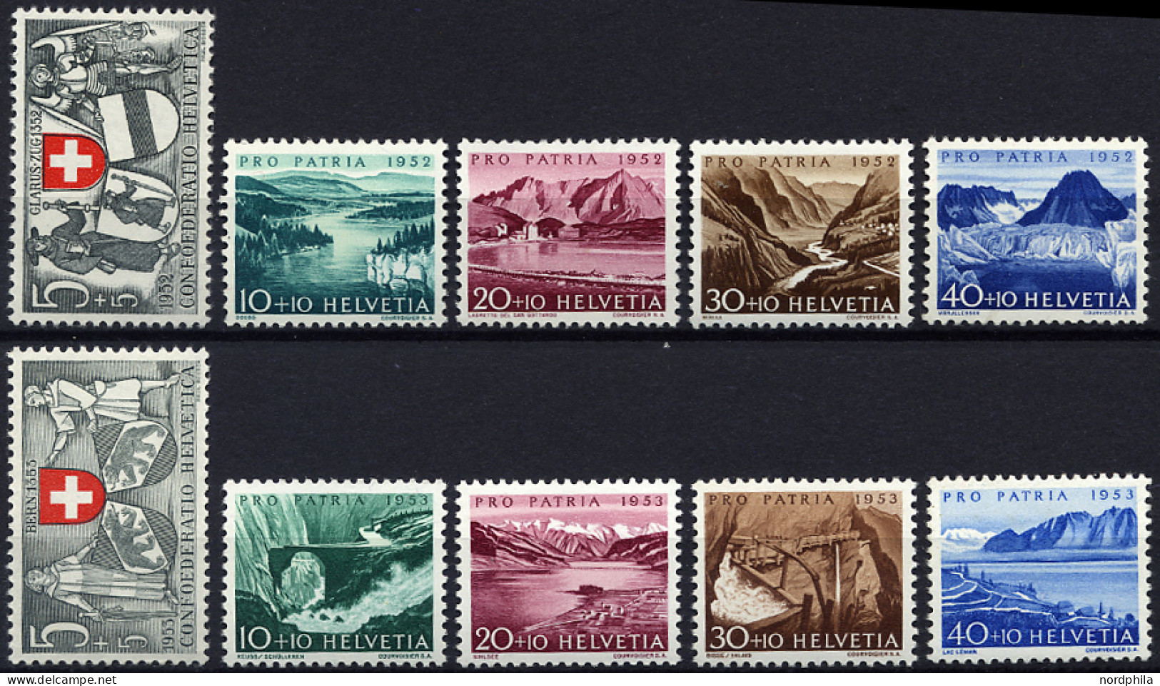 SCHWEIZ BUNDESPOST 570-74,580-84 **, 1952/3, Pro Patria, 2 Prachtsätze, Mi. 31.- - Used Stamps