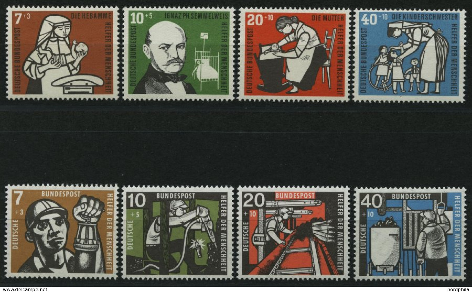 BUNDESREPUBLIK 243-46,270-73 **, 1956/7, Kinderpflege Und Kohlebergbau, 2 Prachtsätze, Mi. 42.- - Nuevos