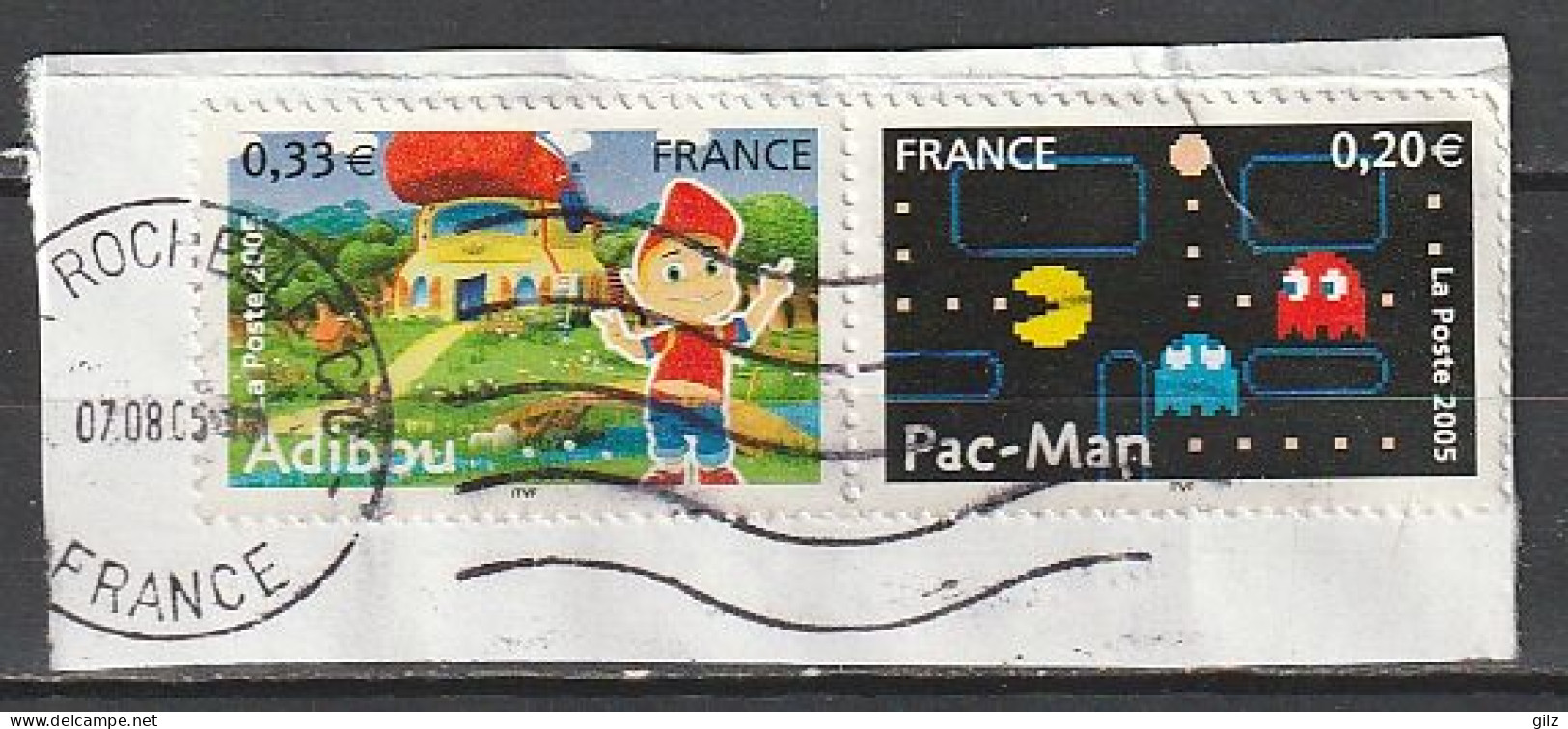 3848 + 3843 Héros De Jeux Vidéo - Adibou + Pac-man (2005) Obl. La Rochelle - Used Stamps
