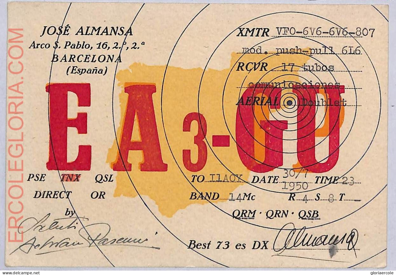 Ad9265 - SPAIN - RADIO FREQUENCY CARD  -  1950 - Radio