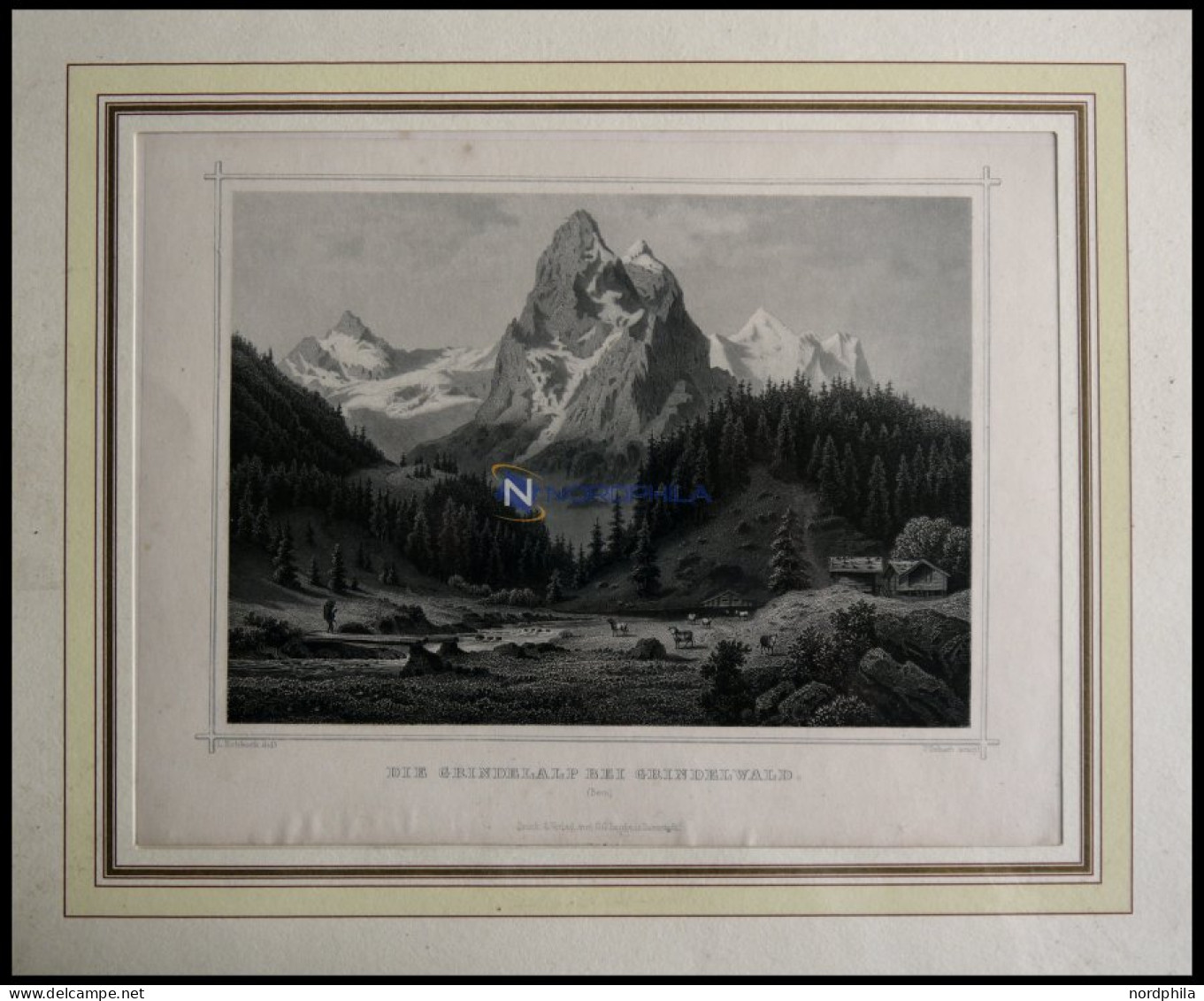 GRINDELWALD: Die Grindelalp Mit Eiger, Mönch Und Jungrau, Stahlstich Von Rohbock/Umbach Um 1840 - Lithographies