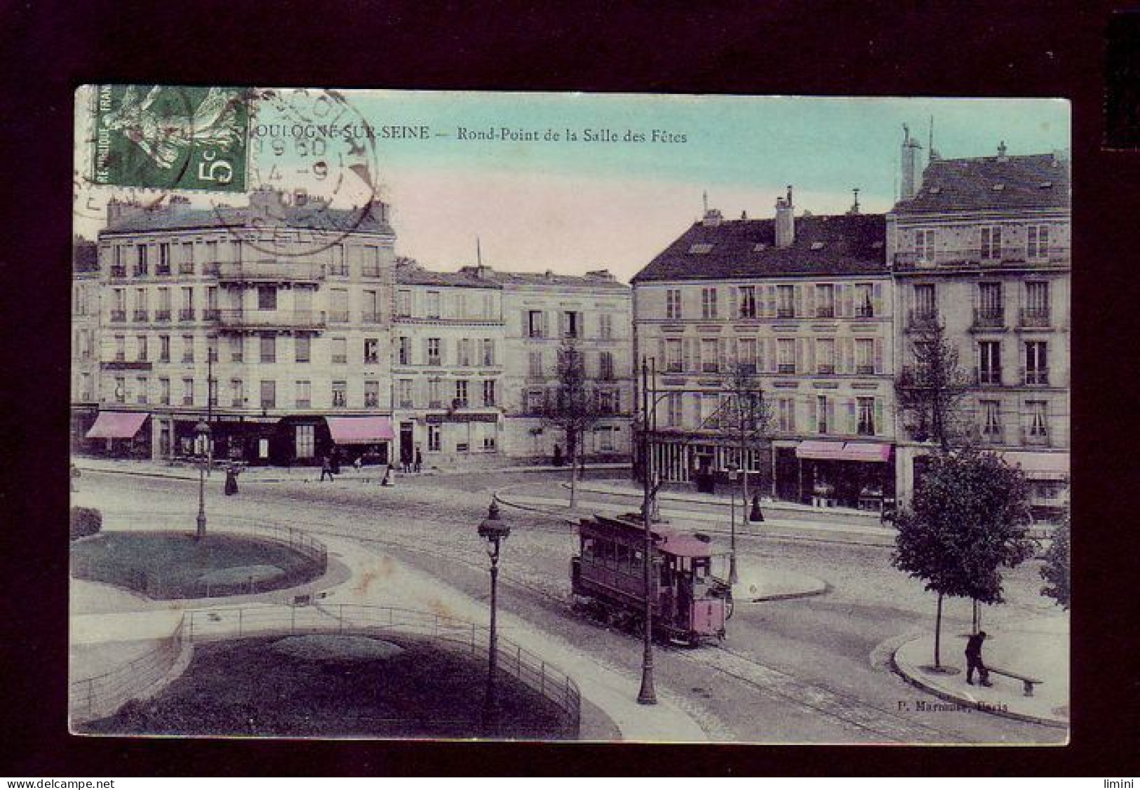 92 - TRAMWAYS - BOULOGNE-sur-SEINE - ROND POINT DE LA SALLE DES FETES - COLORISÉE - ANIMÉE -  - Boulogne Billancourt